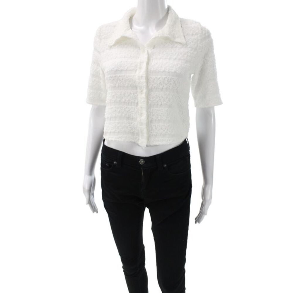 Zero Degrees Celsius Women Cropped Button-Up Top White Short Sleeve Size XS